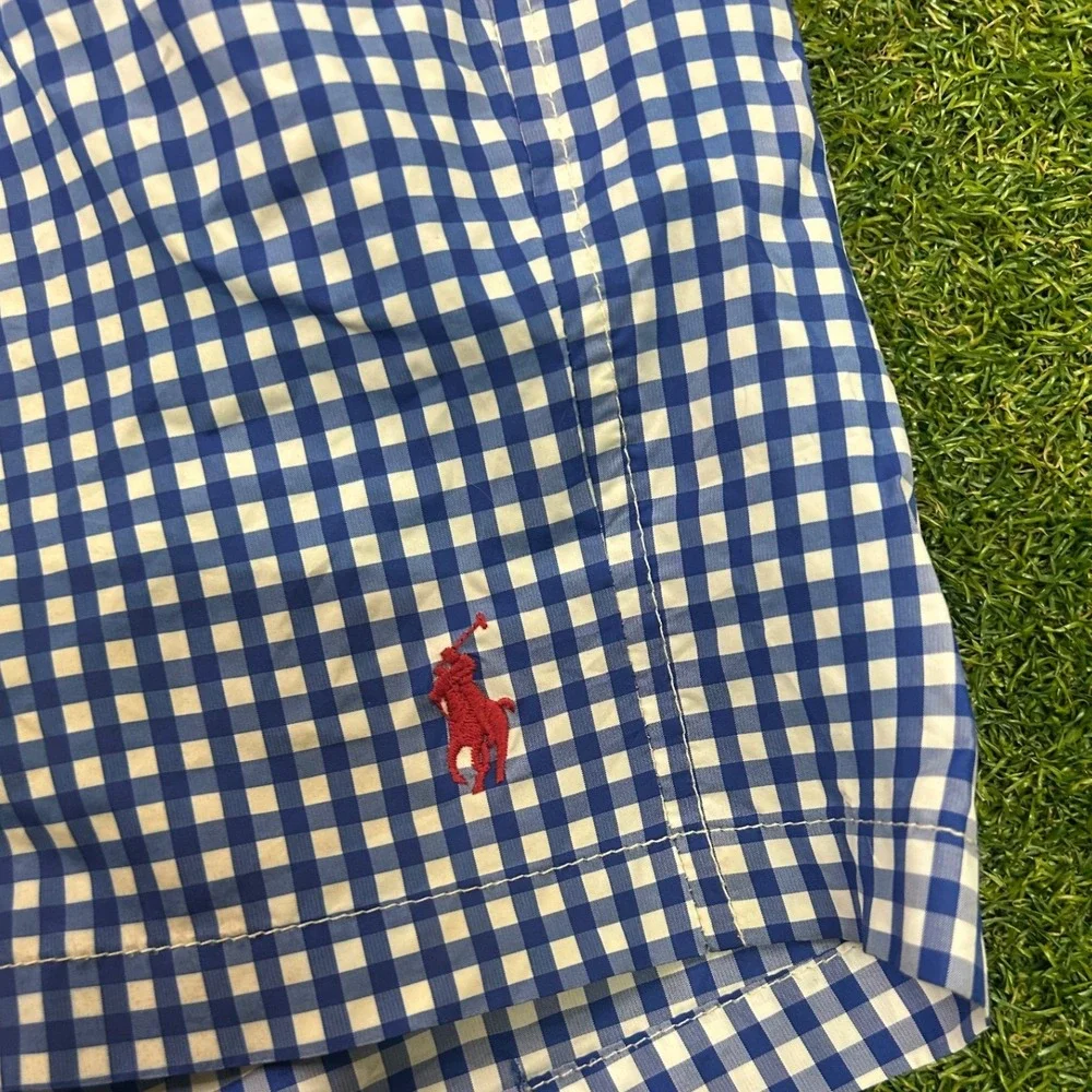 Polo Ralph Lauren Mens Blue Gingham Swim Trunks Shorts Large Pony Logo